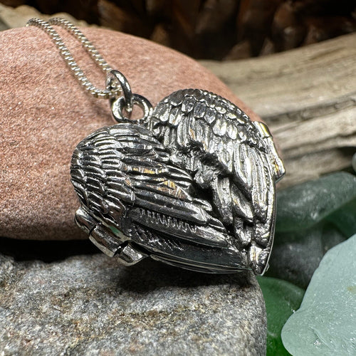 Angel Wings Necklace, Celtic Locket, Spiritual Jewelry, Angel Necklace, Wings Necklace, Silver Bridal Jewelry, Memorial Jewelry, Mom Gift