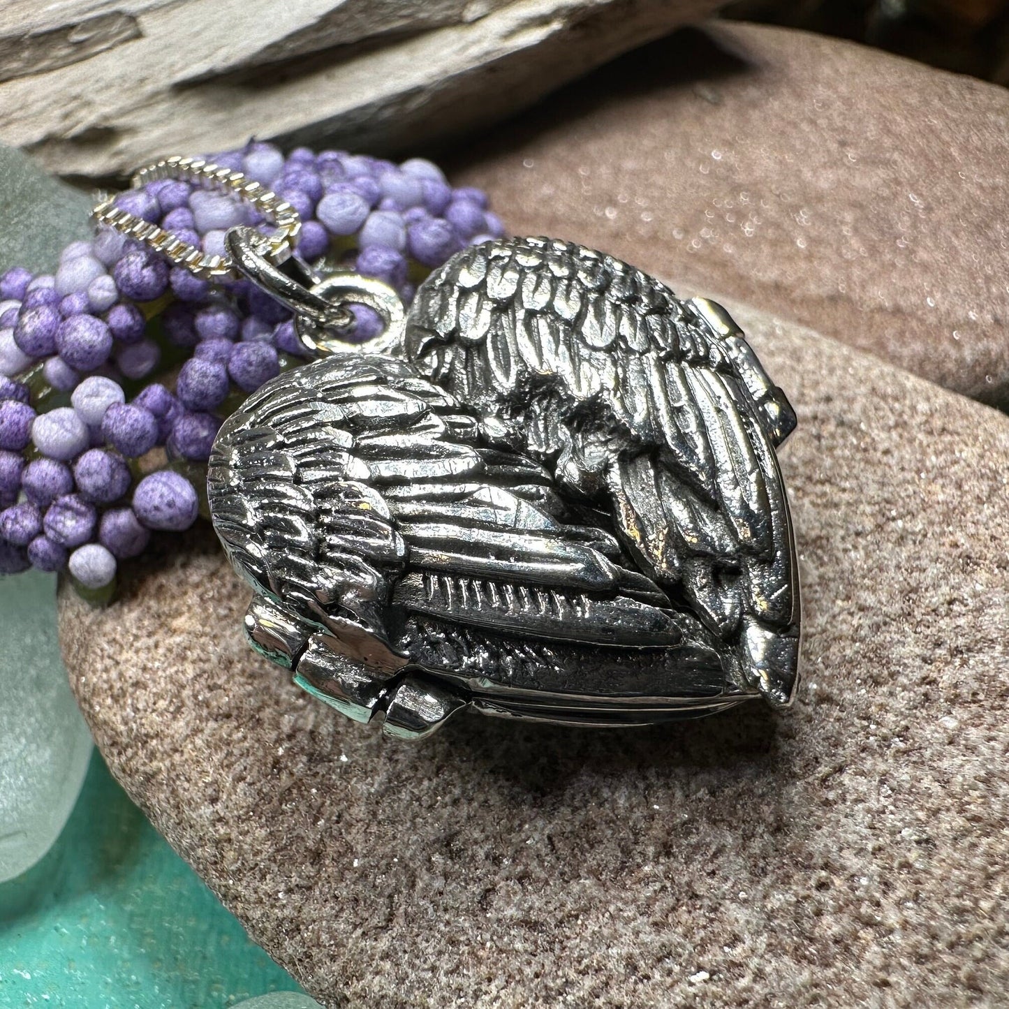Angel Wings Necklace, Celtic Locket, Spiritual Jewelry, Angel Necklace, Wings Necklace, Silver Bridal Jewelry, Memorial Jewelry, Mom Gift