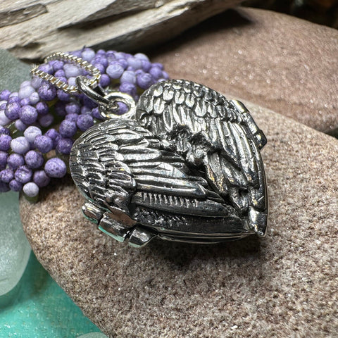 Load image into Gallery viewer, Angel Wings Necklace, Celtic Locket, Spiritual Jewelry, Angel Necklace, Wings Necklace, Silver Bridal Jewelry, Memorial Jewelry, Mom Gift
