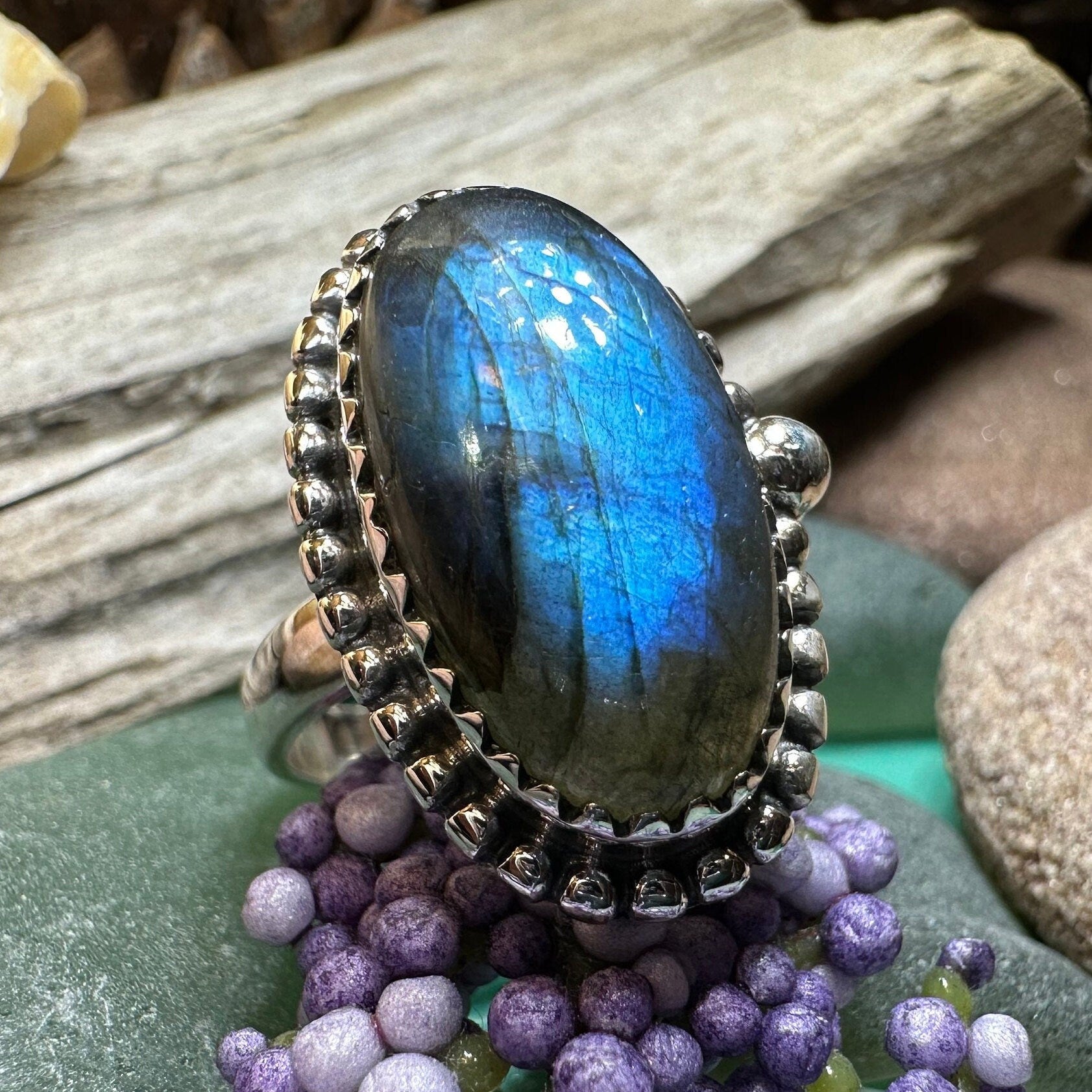 Celtic Mystic Ring, Blue Labradorite Jewelry, Statement Ring, Celestial Jewelry, Celtic Jewelry, Anniversary Gift, Wiccan Jewelry, Wife Gift