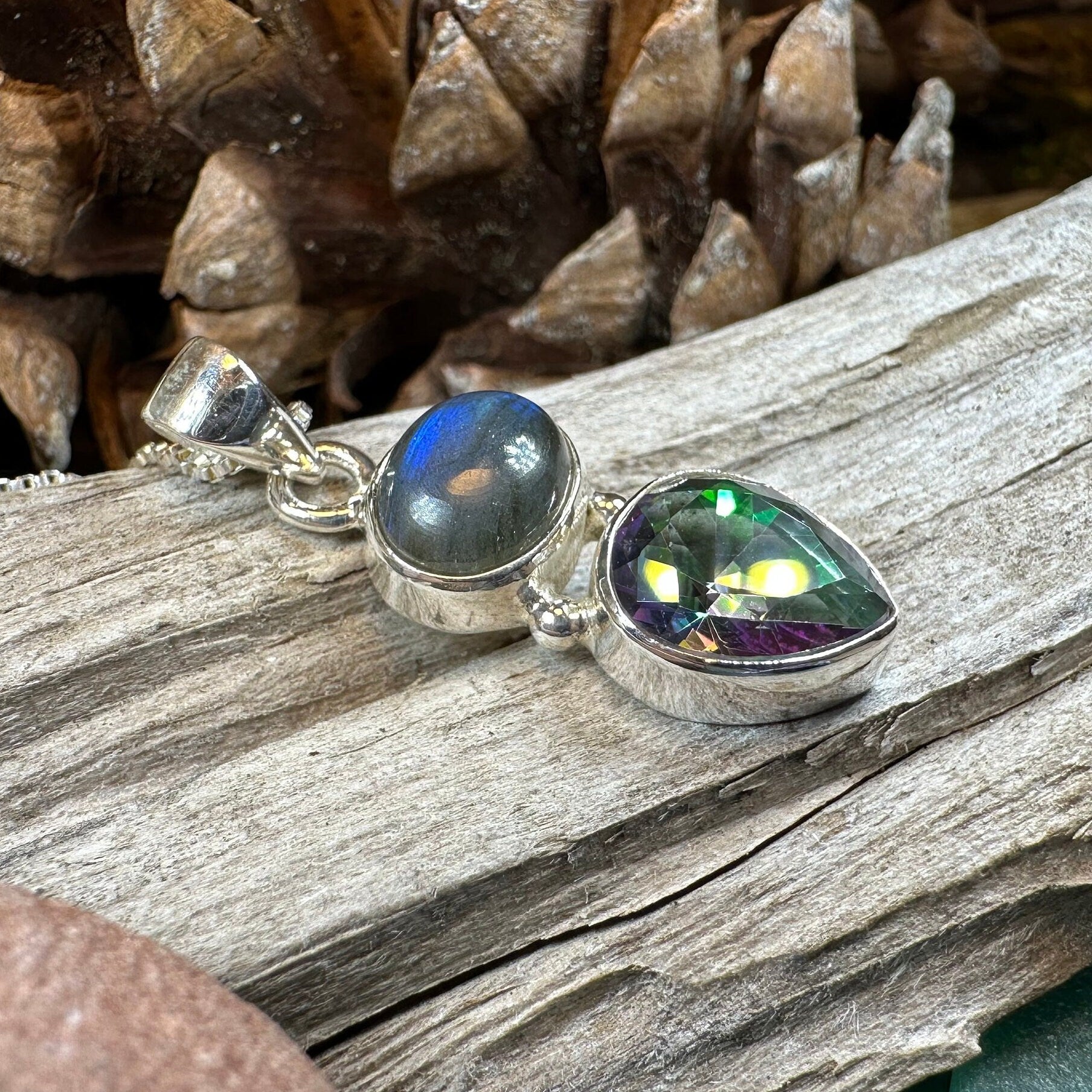 Celtic Necklace, Mystic Topaz Pendant, Labradorite Jewelry, Rainbow Topaz, Statement Pendant, Anniversary Gift, Wiccan Pendant, Mom Gift