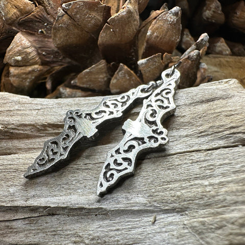 Load image into Gallery viewer, Gothic Bat Earrings, Celtic Jewelry, Pewter Bat Earrings, Victorian Earrings, Friendship Gift, Halloween Gift, Witch Jewelry, EA Poe Gift
