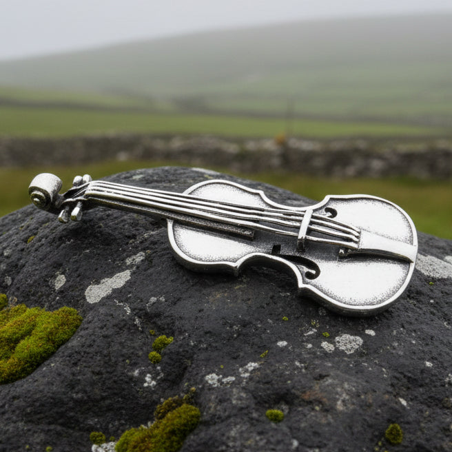 Irish Fiddle Celtic Brooch, Celtic Music Pin, Violin Jewelry, Musician Gift, Silver Violin, Orchestra, Music Teacher Gift, Orchestra Jewelry