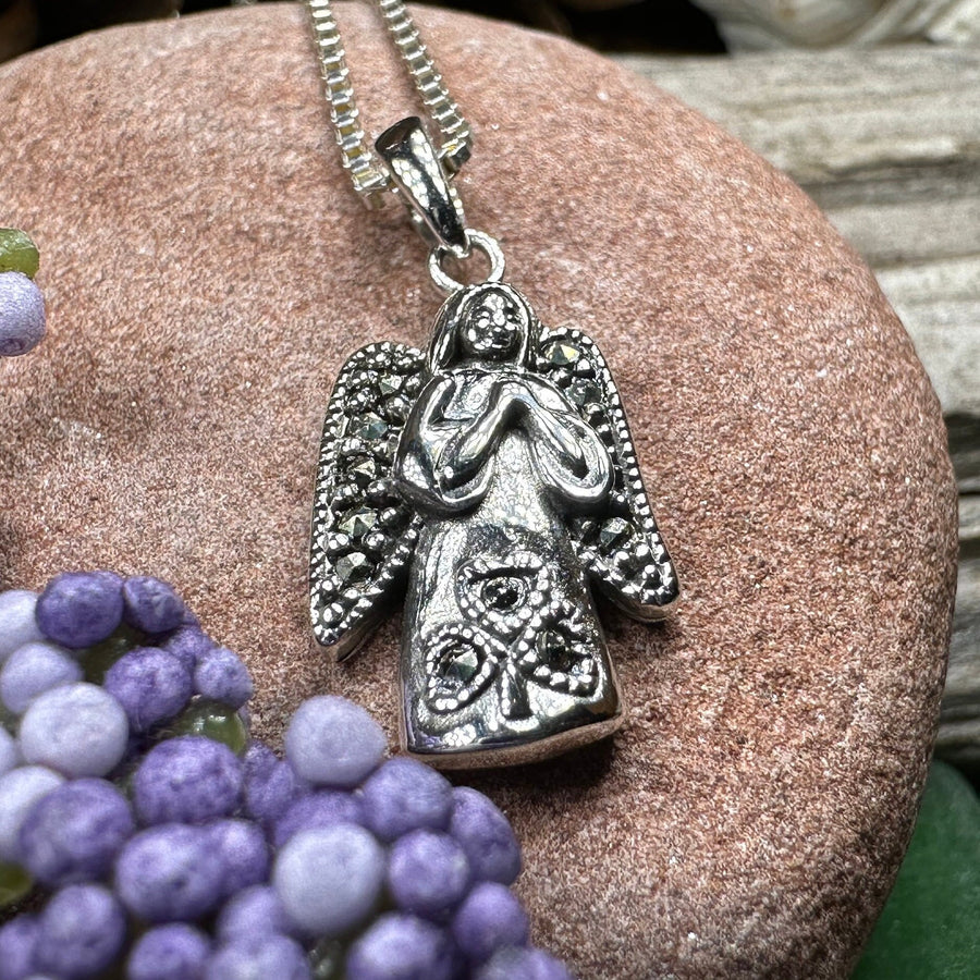 Celtic Angel Necklace, Celtic Jewelry, Irish Pendant, Angel Pendant, Spiritual Jewelry, Memorial Jewelry, Religious Jewelry, Shamrock Gift