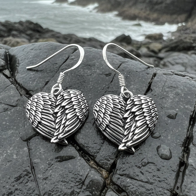 Angel Wings Earrings, Celtic Jewelry, Spiritual Jewelry, Anniversary Gift, Wings Jewelry, Bridal Jewelry, Memorial Jewelry, Survivor Gift