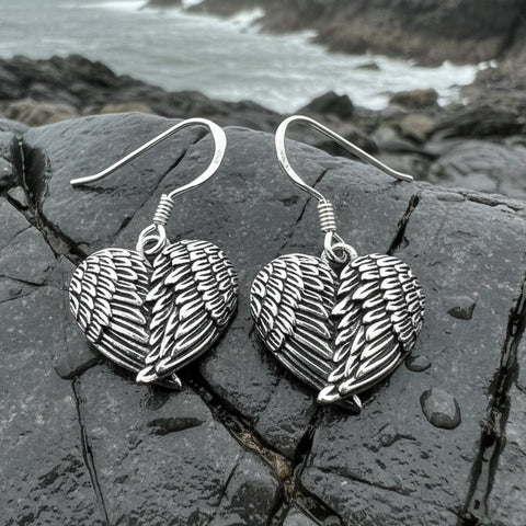 Load image into Gallery viewer, Angel Wings Earrings, Celtic Jewelry, Spiritual Jewelry, Anniversary Gift, Wings Jewelry, Bridal Jewelry, Memorial Jewelry, Survivor Gift
