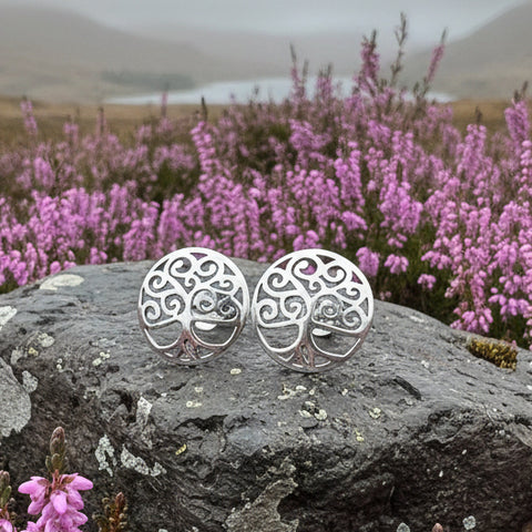 Load image into Gallery viewer, Tree of Life Stud Earrings, Tree Studs, Celtic Jewelry, Anniversary Gift, Bridal Jewelry, Norse Jewelry, Yoga Jewelry, Wiccan Jewelry

