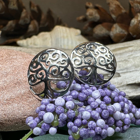 Load image into Gallery viewer, Tree of Life Stud Earrings, Tree Studs, Celtic Jewelry, Anniversary Gift, Bridal Jewelry, Norse Jewelry, Yoga Jewelry, Wiccan Jewelry
