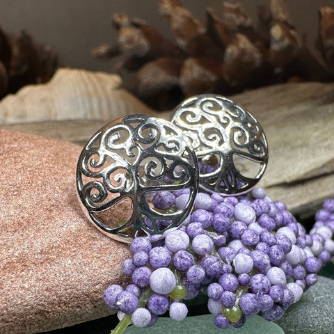 Load image into Gallery viewer, Tree of Life Stud Earrings, Tree Studs, Celtic Jewelry, Anniversary Gift, Bridal Jewelry, Norse Jewelry, Yoga Jewelry, Wiccan Jewelry
