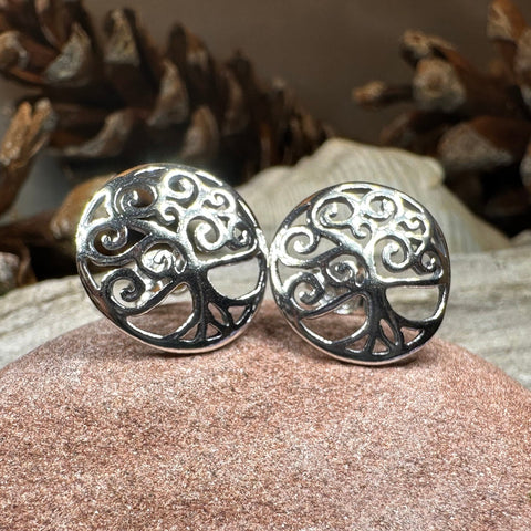 Load image into Gallery viewer, Tree of Life Stud Earrings, Tree Studs, Celtic Jewelry, Anniversary Gift, Bridal Jewelry, Norse Jewelry, Yoga Jewelry, Wiccan Jewelry
