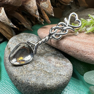 Love Spoon Brooch, Celtic Jewelry, Wales Jewelry, Welsh Pin, Bridal Jewelry, Anniversary Gift, Heart Jewelry, Silver Spoon Wife Gift