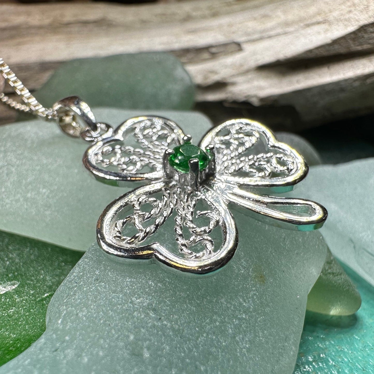 Shamrock Necklace, Clover Pendant, Irish Necklace, Irish Gift, Anniversary Gift, Emerald Ireland Jewelry, Friendship Gift, Celtic Necklace