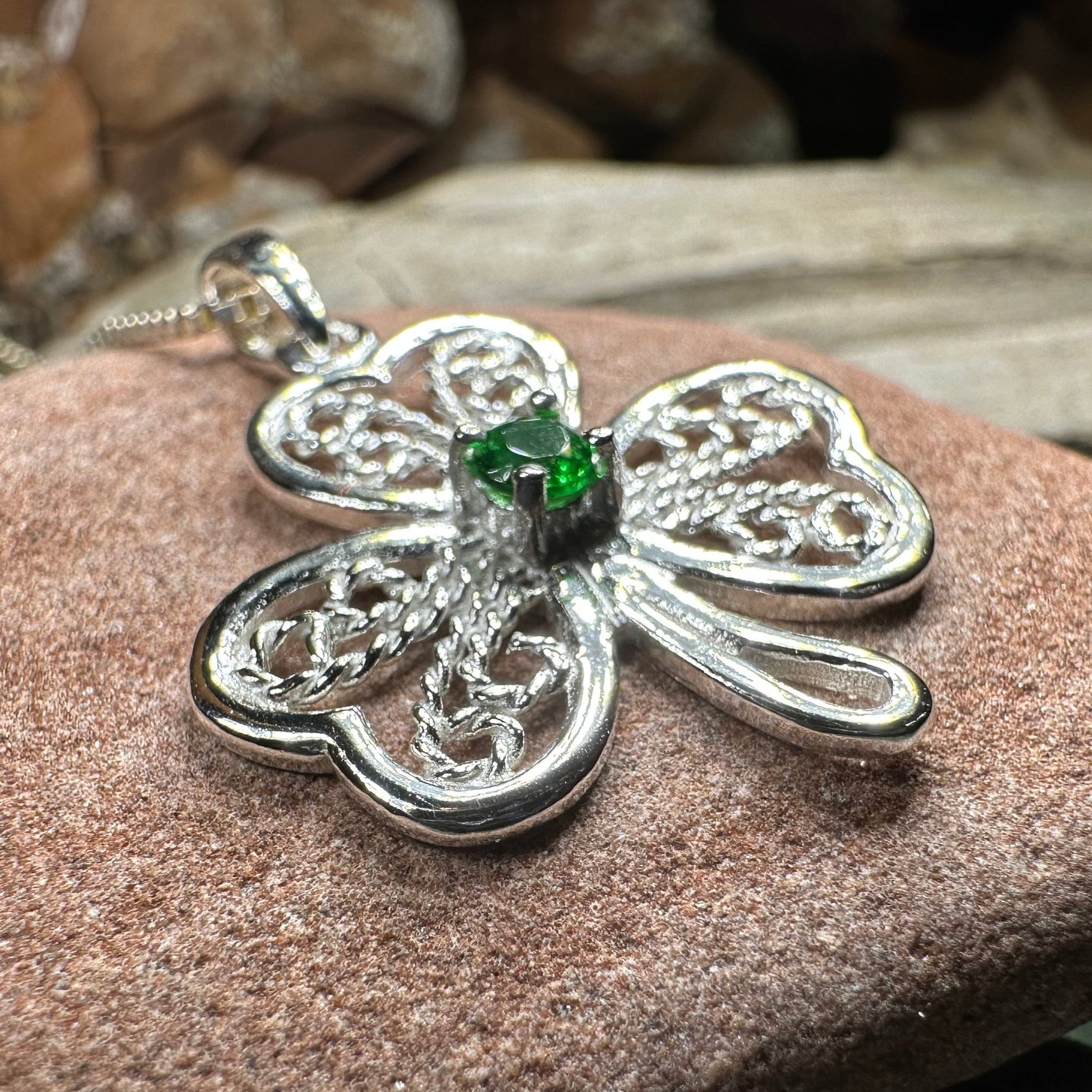 Shamrock Necklace, Clover Pendant, Irish Necklace, Irish Gift, Anniversary Gift, Emerald Ireland Jewelry, Friendship Gift, Celtic Necklace