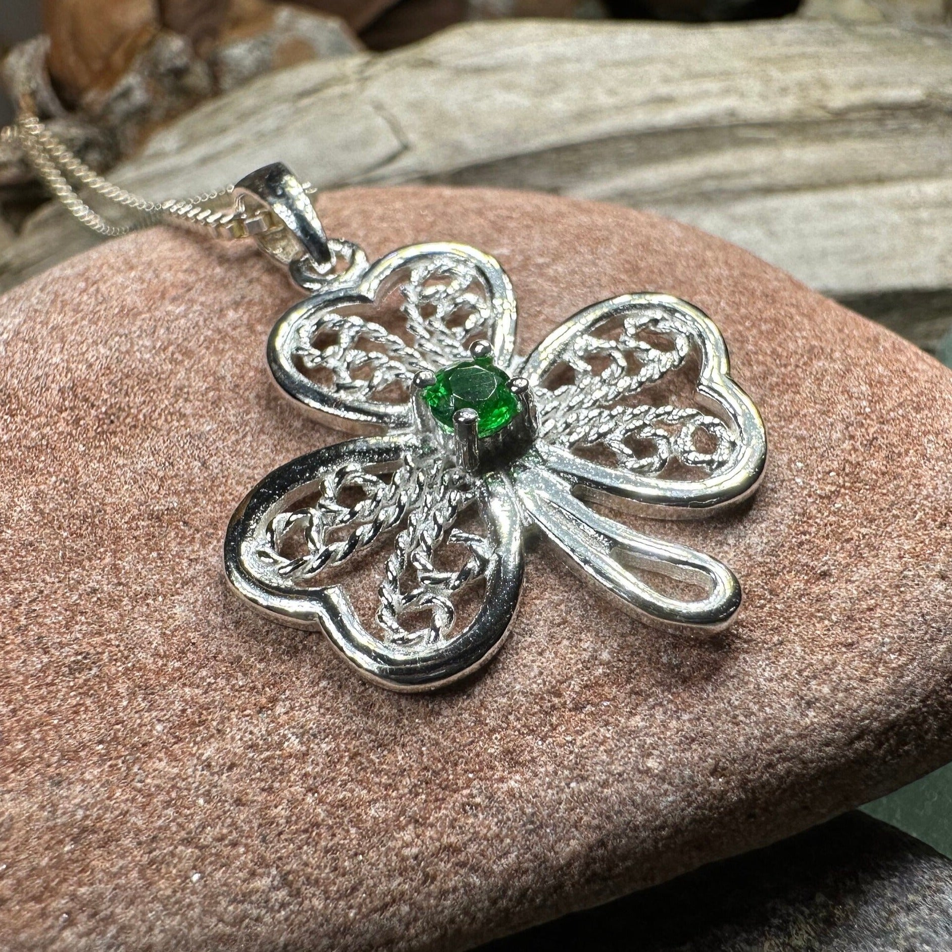 Shamrock Necklace, Clover Pendant, Irish Necklace, Irish Gift, Anniversary Gift, Emerald Ireland Jewelry, Friendship Gift, Celtic Necklace