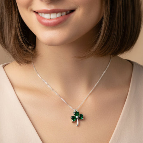 Load image into Gallery viewer, Shamrock Necklace, Clover Pendant, Irish Necklace, Irish Gift, Anniversary Gift, Emerald Ireland Jewelry, Friendship Gift, Celtic Necklace
