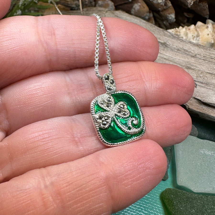 Shamrock Necklace, Clover Pendant, Irish Necklace, Irish Gift, Anniversary Gift, Emerald Ireland Jewelry, Friendship Gift, Celtic Necklace