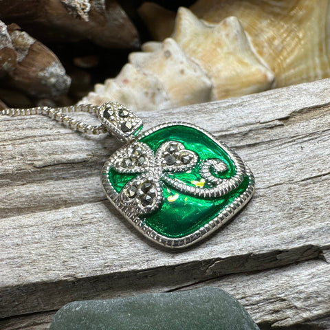 Load image into Gallery viewer, Shamrock Necklace, Clover Pendant, Irish Necklace, Irish Gift, Anniversary Gift, Emerald Ireland Jewelry, Friendship Gift, Celtic Necklace
