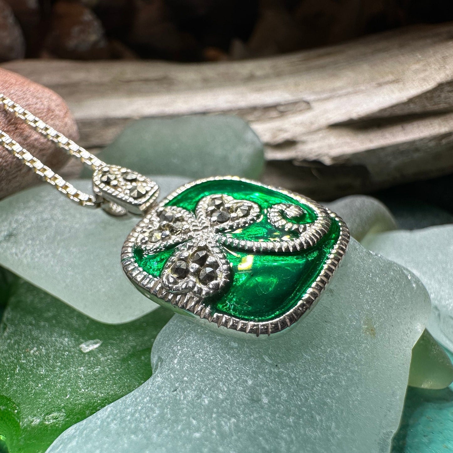 Shamrock Necklace, Clover Pendant, Irish Necklace, Irish Gift, Anniversary Gift, Emerald Ireland Jewelry, Friendship Gift, Celtic Necklace
