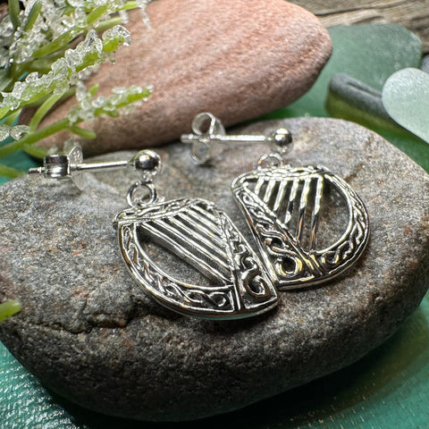 Load image into Gallery viewer, Harp Earrings, Celtic Jewelry, Ireland Jewelry, Irish Jewelry, Harp Jewelry, Clover Jewelry, Post Back Earrings, St. Patrick's Day, Mom Gift
