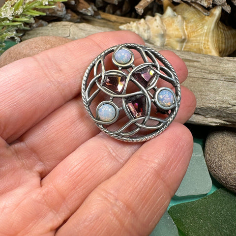 Load image into Gallery viewer, Celtic Knot Brooch, Celtic Jewelry, Irish Jewelry, Scotland Jewelry, Opal Celtic Brooch, Celtic Pin, Wife Gift, Wiccan Pin, Scottish Gift
