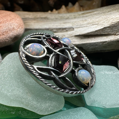 Load image into Gallery viewer, Celtic Knot Brooch, Celtic Jewelry, Irish Jewelry, Scotland Jewelry, Opal Celtic Brooch, Celtic Pin, Wife Gift, Wiccan Pin, Scottish Gift
