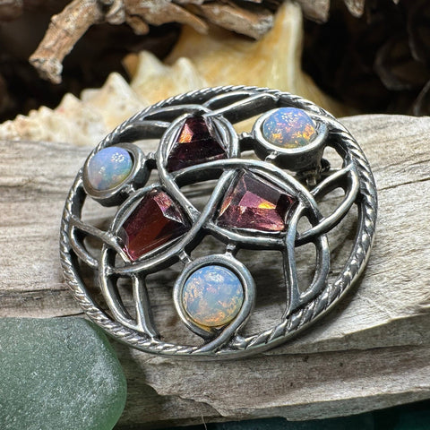 Load image into Gallery viewer, Celtic Knot Brooch, Celtic Jewelry, Irish Jewelry, Scotland Jewelry, Opal Celtic Brooch, Celtic Pin, Wife Gift, Wiccan Pin, Scottish Gift
