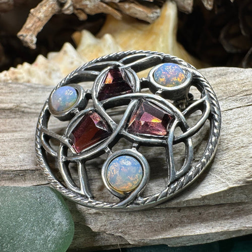 Celtic Knot Brooch, Celtic Jewelry, Irish Jewelry, Scotland Jewelry, Opal Celtic Brooch, Celtic Pin, Wife Gift, Wiccan Pin, Scottish Gift