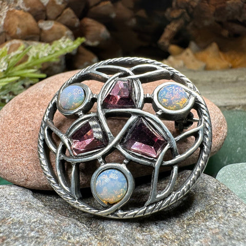Load image into Gallery viewer, Celtic Knot Brooch, Celtic Jewelry, Irish Jewelry, Scotland Jewelry, Opal Celtic Brooch, Celtic Pin, Wife Gift, Wiccan Pin, Scottish Gift
