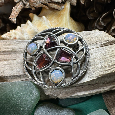 Load image into Gallery viewer, Celtic Knot Brooch, Celtic Jewelry, Irish Jewelry, Scotland Jewelry, Opal Celtic Brooch, Celtic Pin, Wife Gift, Wiccan Pin, Scottish Gift
