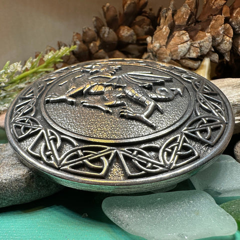 Load image into Gallery viewer, Welsh Dragon Brooch, Wales Jewelry, Extra Large Celtic Pin, Grooms Gift, Father's Day Gift, Celtic Pin, Pagan Brooch, Plaid Pin, Tartan Pin
