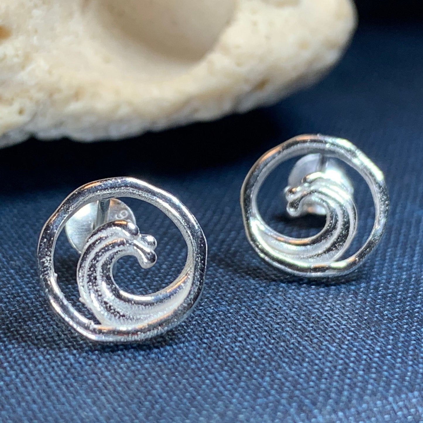 Wave Earrings, Ocean Stud Earrings, Nautical Jewelry, Beach Jewelry, Surfer Gift, Anniversary Gift, Sea Jewelry, Nature Jewelry, Silver