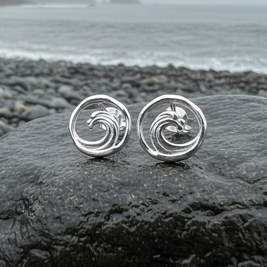 Wave Earrings, Ocean Stud Earrings, Nautical Jewelry, Beach Jewelry, Surfer Gift, Anniversary Gift, Sea Jewelry, Nature Jewelry, Silver
