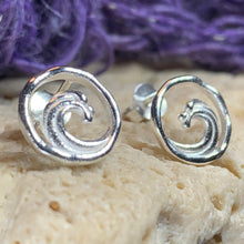 Load image into Gallery viewer, Wave Earrings, Ocean Stud Earrings, Nautical Jewelry, Beach Jewelry, Surfer Gift, Anniversary Gift, Sea Jewelry, Nature Jewelry, Silver
