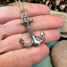 Load image into Gallery viewer, Anchor Necklace, Nautical Jewelry, Christian Pendant, Hope Necklace, Retirement Gift, Dad Gift, Mindfulness Gift, Ship Jewelry, Silver
