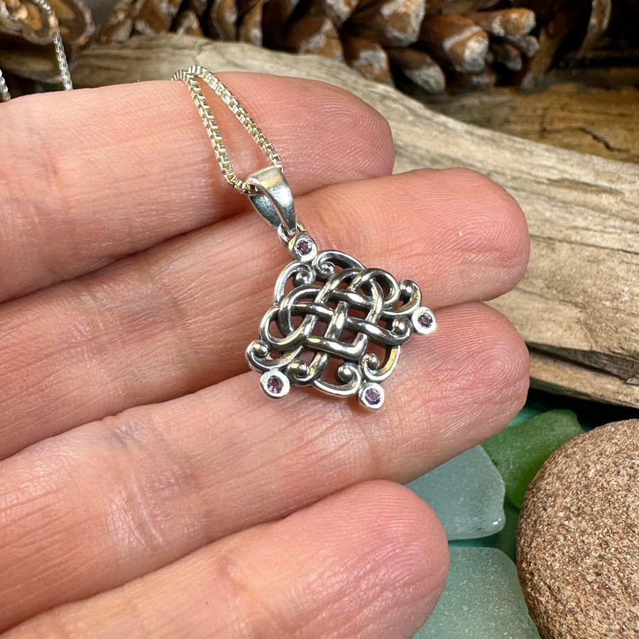 Celtic Knot Necklace, Love Knot Jewelry, Celtic Heart Pendant, Scotland Jewelry, Irish Jewelry, Amethyst, Pagan Jewelry, Scotland Jewelry