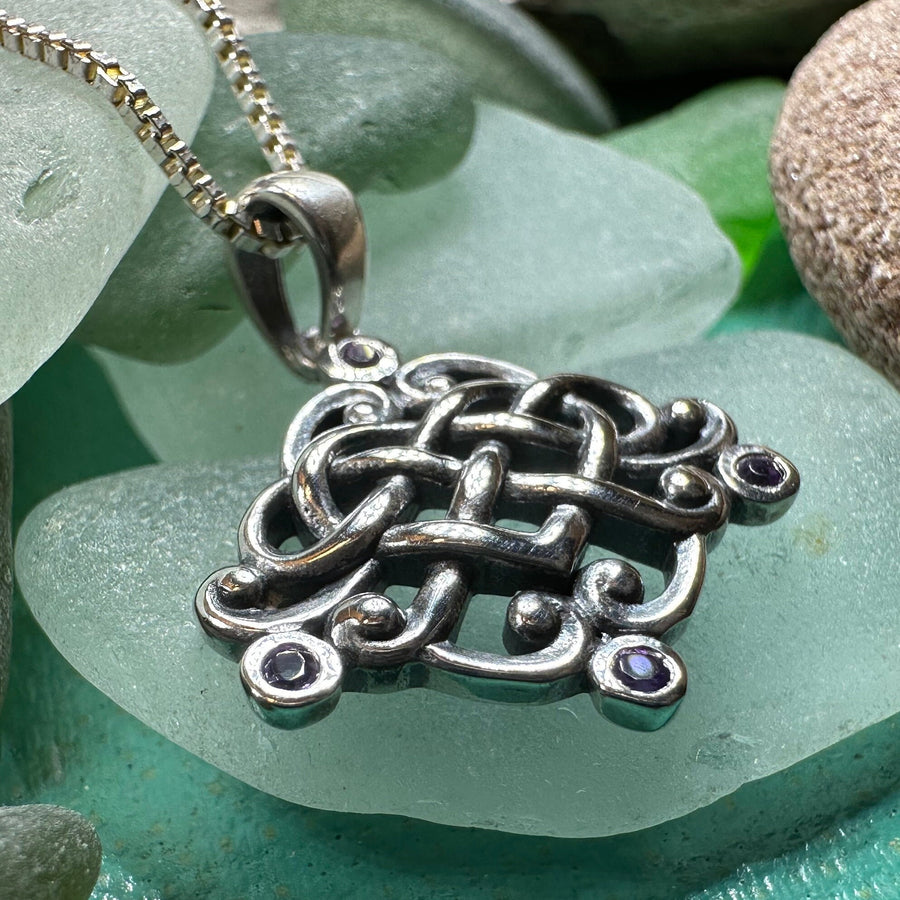 Celtic Knot Necklace, Love Knot Jewelry, Celtic Heart Pendant, Scotland Jewelry, Irish Jewelry, Amethyst, Pagan Jewelry, Scotland Jewelry
