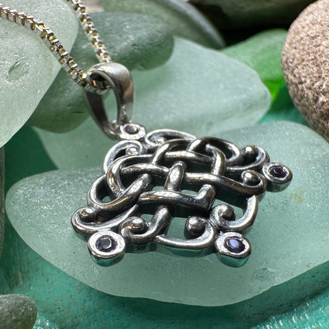 Load image into Gallery viewer, Celtic Knot Necklace, Love Knot Jewelry, Celtic Heart Pendant, Scotland Jewelry, Irish Jewelry, Amethyst, Pagan Jewelry, Scotland Jewelry
