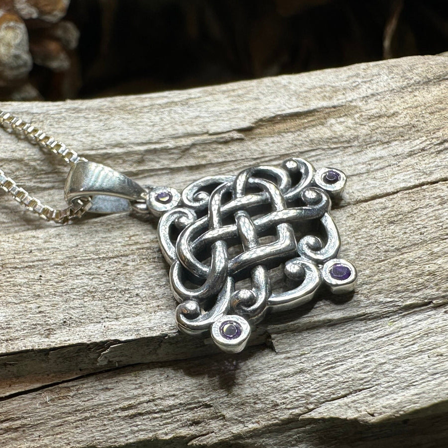 Celtic Knot Necklace, Love Knot Jewelry, Celtic Heart Pendant, Scotland Jewelry, Irish Jewelry, Amethyst, Pagan Jewelry, Scotland Jewelry