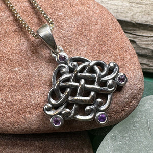 Celtic Knot Necklace, Love Knot Jewelry, Celtic Heart Pendant, Scotland Jewelry, Irish Jewelry, Amethyst, Pagan Jewelry, Scotland Jewelry