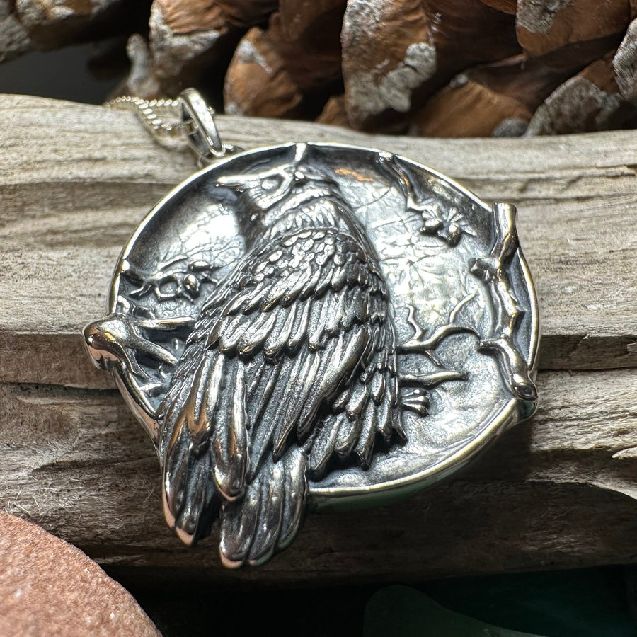 Owl Necklace, Full Moon Pendant, Nature Jewelry, Bird Necklace, Bird Lover Gift, Owl Gift, Woodland Jewelry, Irish Jewelry, Mom Gift