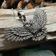 Load image into Gallery viewer, Owl Necklace, Flying Owl Pendant, Nature Jewelry, Bird Necklace, Bird Lover Gift, Silver Owl Gift, Woodland Jewelry, Irish Jewelry, Mom Gift
