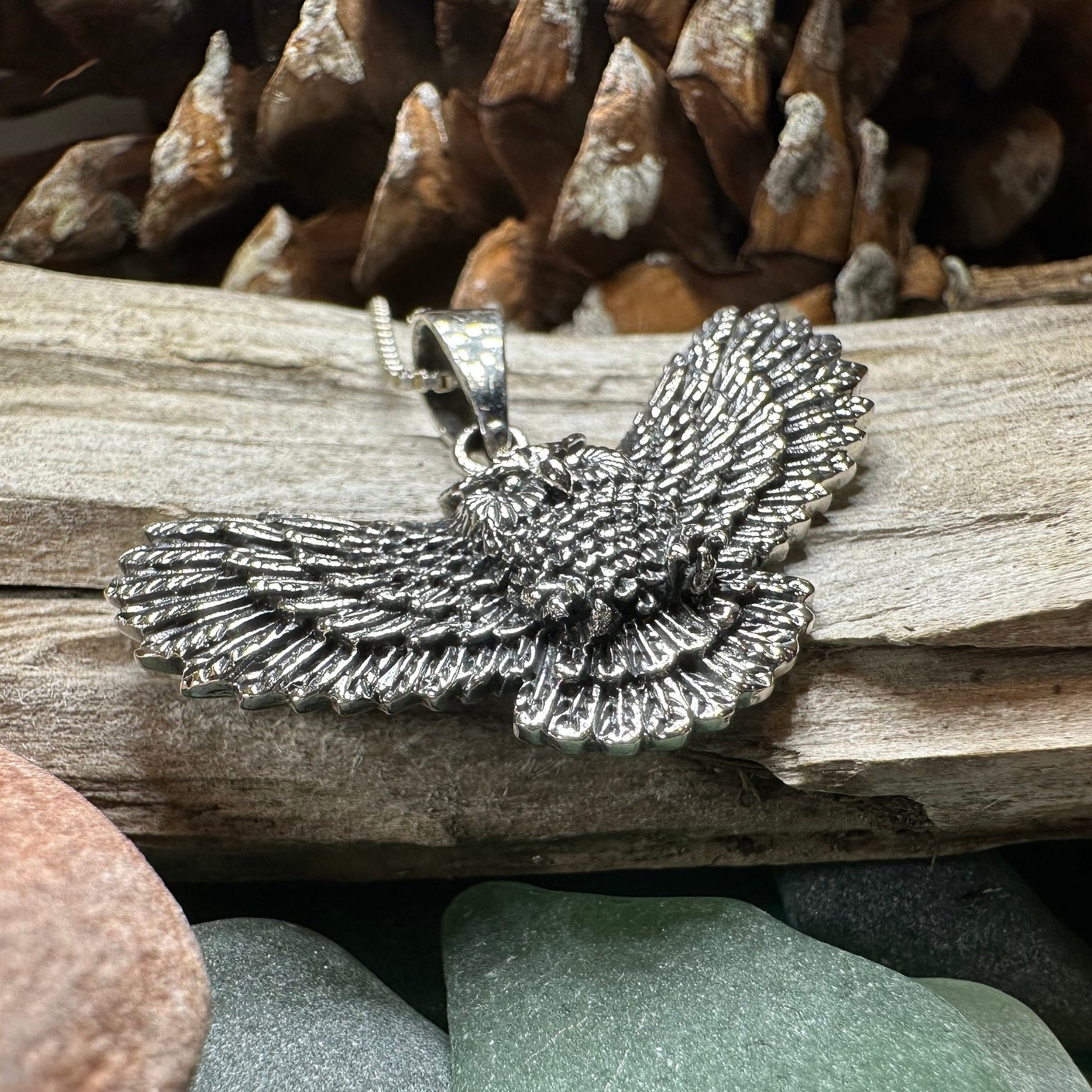 Owl Necklace, Flying Owl Pendant, Nature Jewelry, Bird Necklace, Bird Lover Gift, Silver Owl Gift, Woodland Jewelry, Irish Jewelry, Mom Gift
