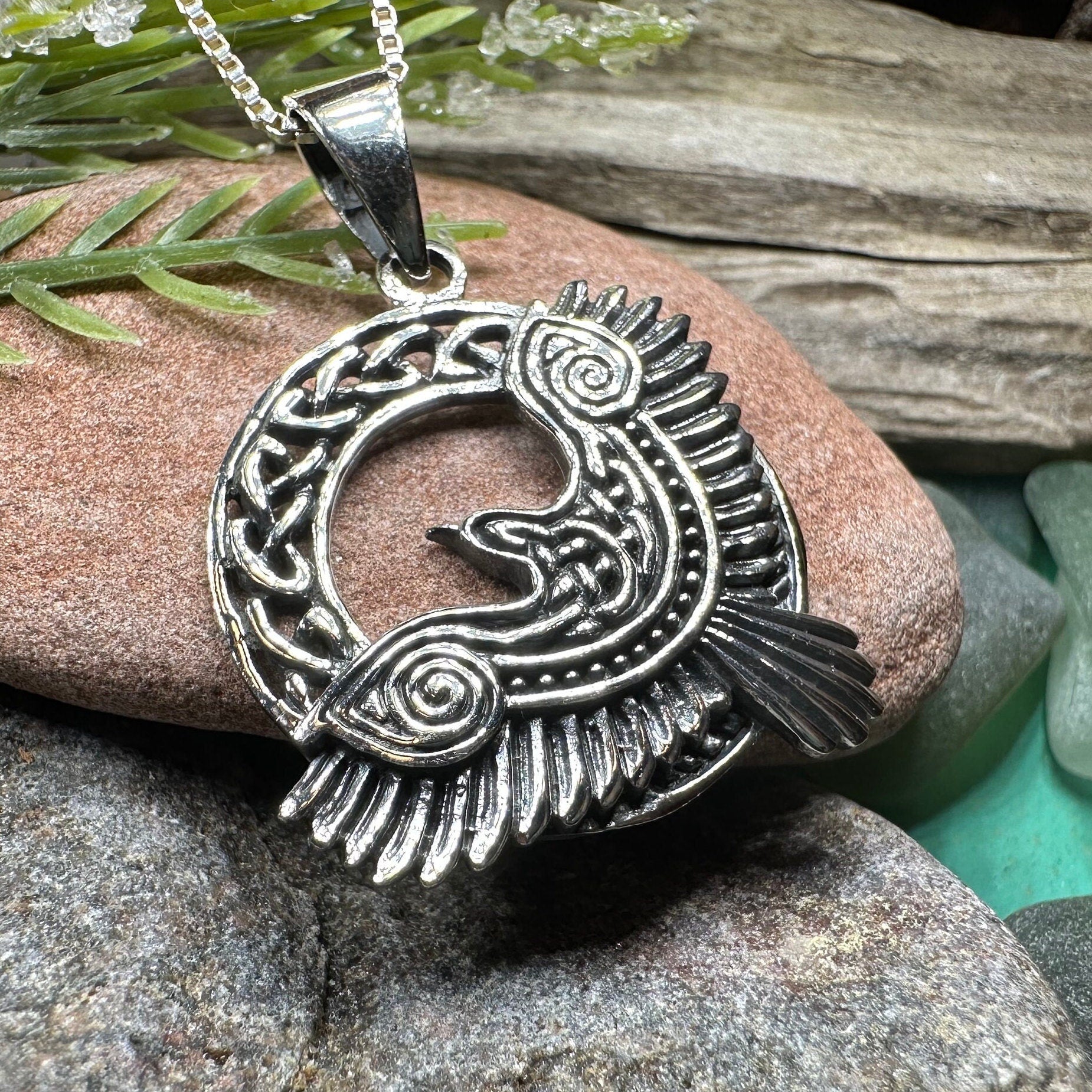 Raven Necklace, Bird Jewelry, Celtic Pendant, Black Bird Pendant, Animal Jewelry, Pagan Jewelry, Nature Lover, Poe Jewelry, Gothic Jewelry