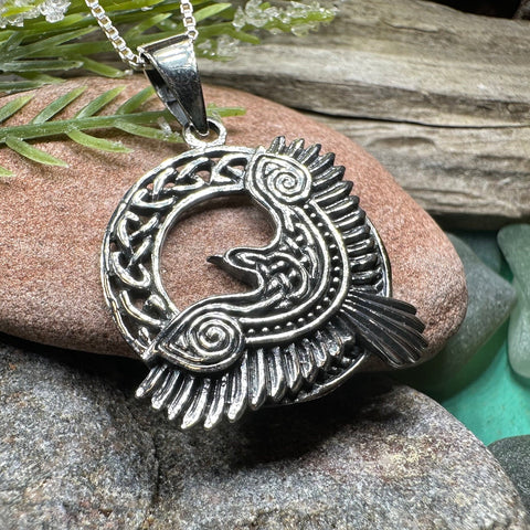 Load image into Gallery viewer, Raven Necklace, Bird Jewelry, Celtic Pendant, Black Bird Pendant, Animal Jewelry, Pagan Jewelry, Nature Lover, Poe Jewelry, Gothic Jewelry
