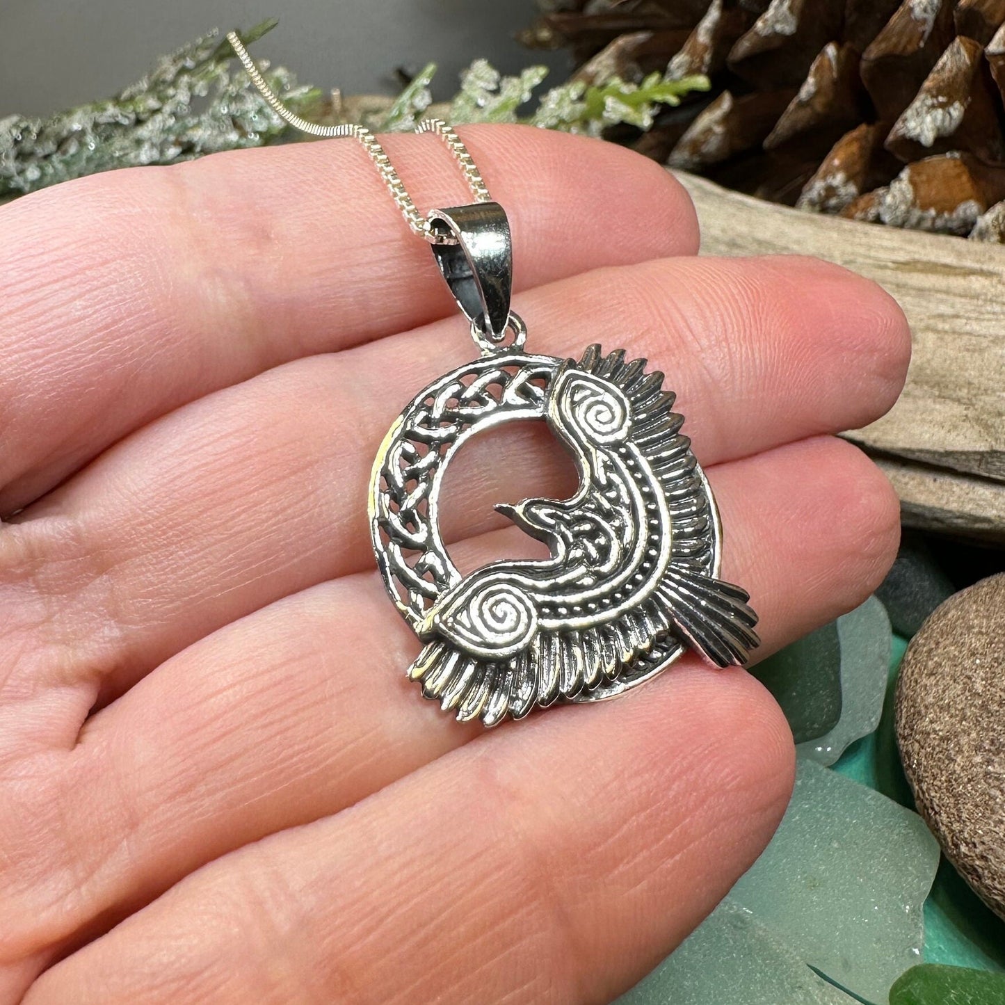 Raven Necklace, Bird Jewelry, Celtic Pendant, Black Bird Pendant, Animal Jewelry, Pagan Jewelry, Nature Lover, Poe Jewelry, Gothic Jewelry