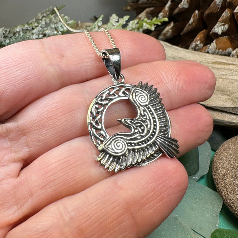 Load image into Gallery viewer, Raven Necklace, Bird Jewelry, Celtic Pendant, Black Bird Pendant, Animal Jewelry, Pagan Jewelry, Nature Lover, Poe Jewelry, Gothic Jewelry
