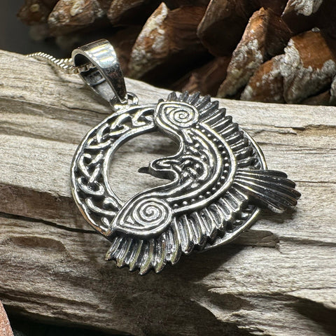 Load image into Gallery viewer, Raven Necklace, Bird Jewelry, Celtic Pendant, Black Bird Pendant, Animal Jewelry, Pagan Jewelry, Nature Lover, Poe Jewelry, Gothic Jewelry
