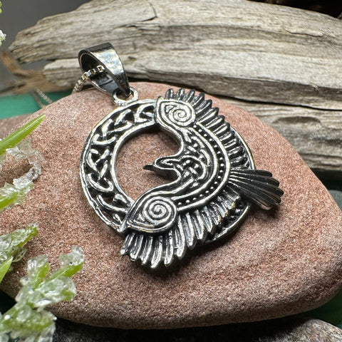 Load image into Gallery viewer, Raven Necklace, Bird Jewelry, Celtic Pendant, Black Bird Pendant, Animal Jewelry, Pagan Jewelry, Nature Lover, Poe Jewelry, Gothic Jewelry
