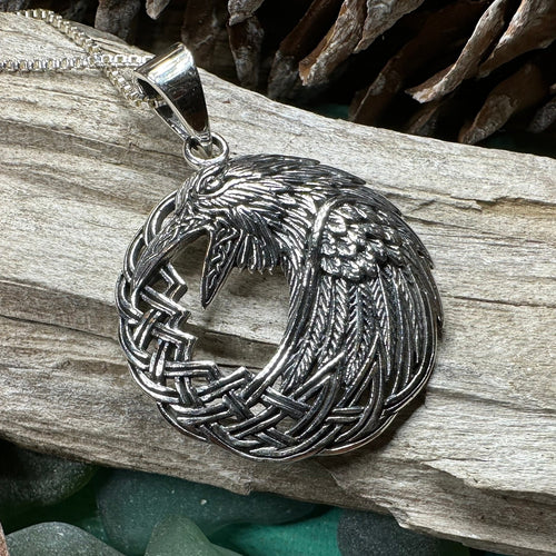 Raven Necklace, Bird Jewelry, Celtic Pendant, Black Bird Pendant, Animal Jewelry, Pagan Jewelry, Nature Lover, Poe Jewelry, Gothic Jewelry