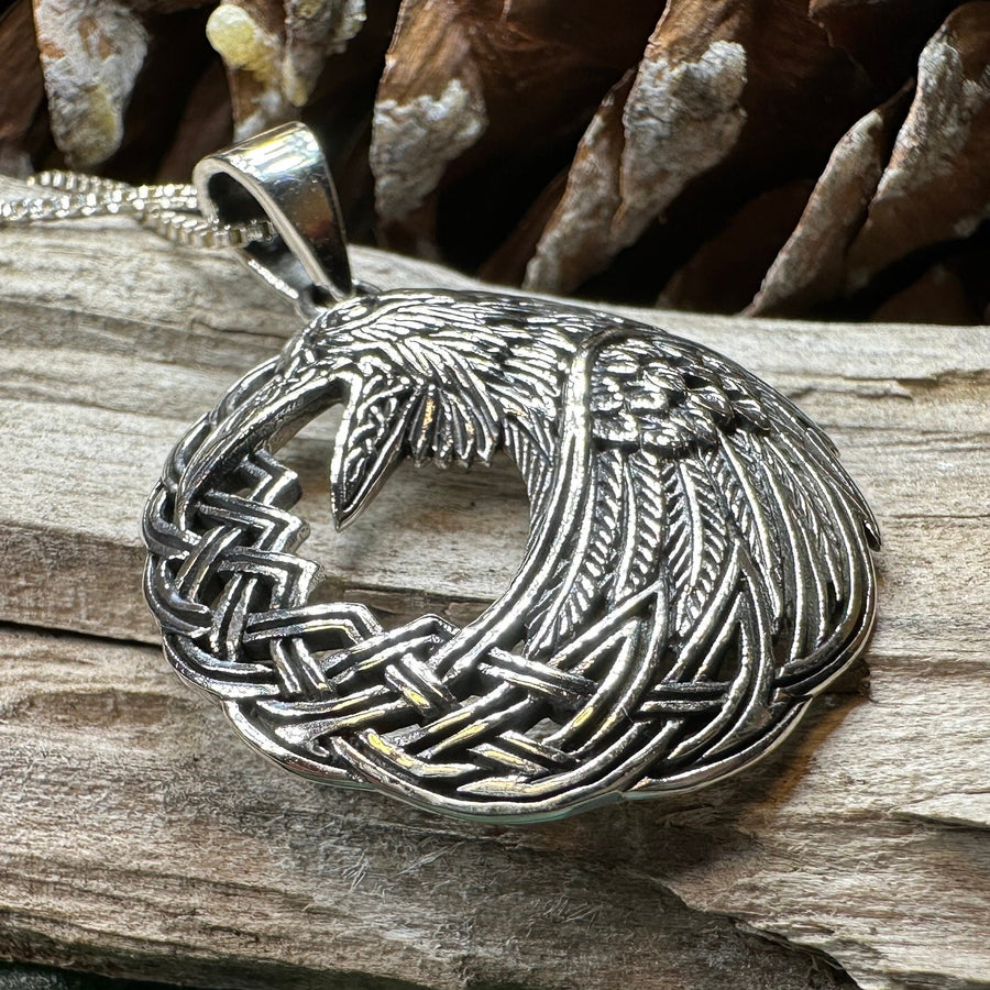 Raven Necklace, Bird Jewelry, Celtic Pendant, Black Bird Pendant, Animal Jewelry, Pagan Jewelry, Nature Lover, Poe Jewelry, Gothic Jewelry
